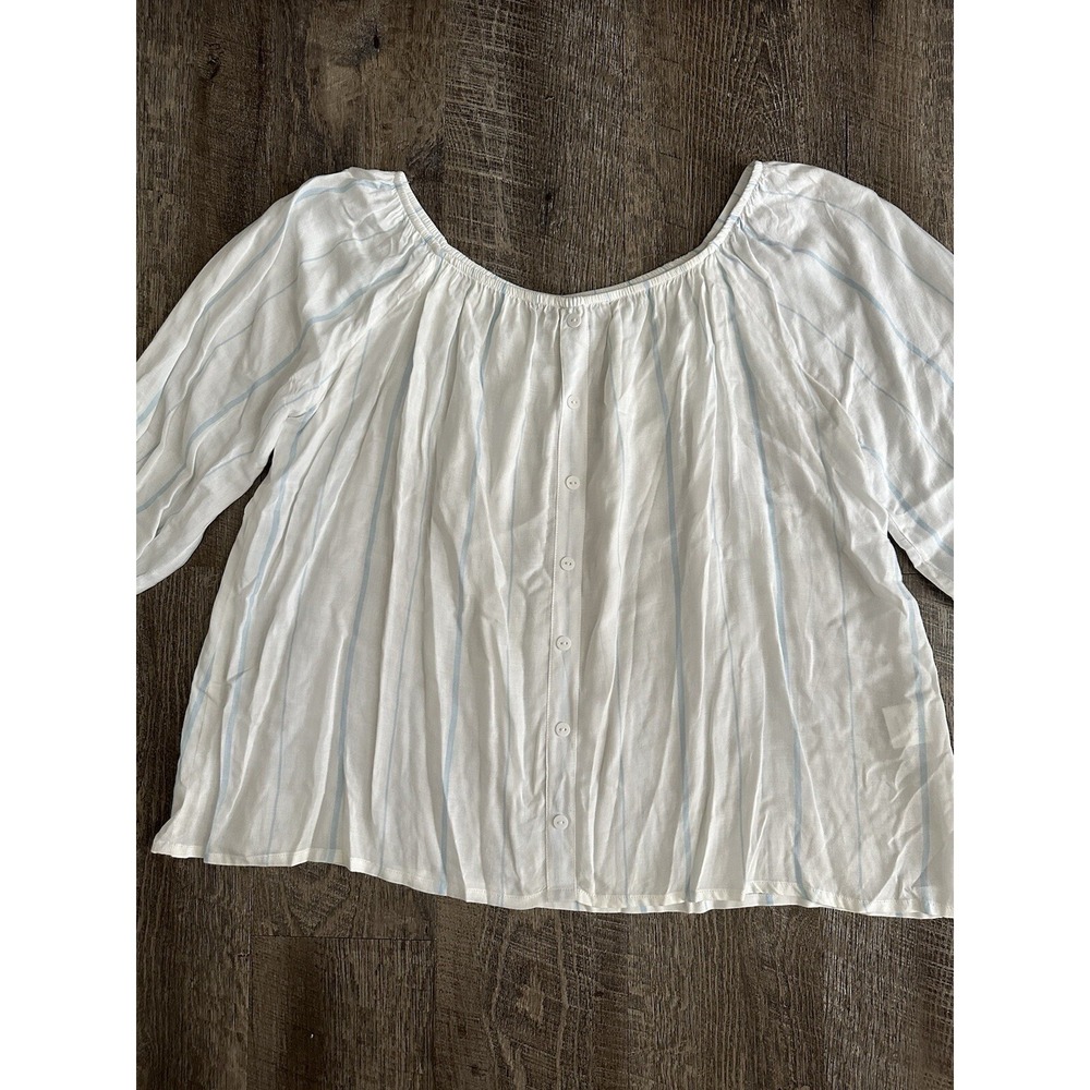 Faithfull The Brand Blouse White Blue Stripes 3/4 Sleeves Size M Handmade - Picture 5 of 11